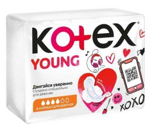 Прокладки Кotex YOUNG Normal для девочек 8шт