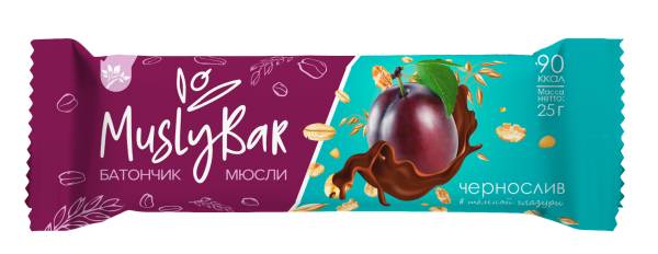 Батончик мюсли MuslyBar Чернослив в темной глазури 25г фотография